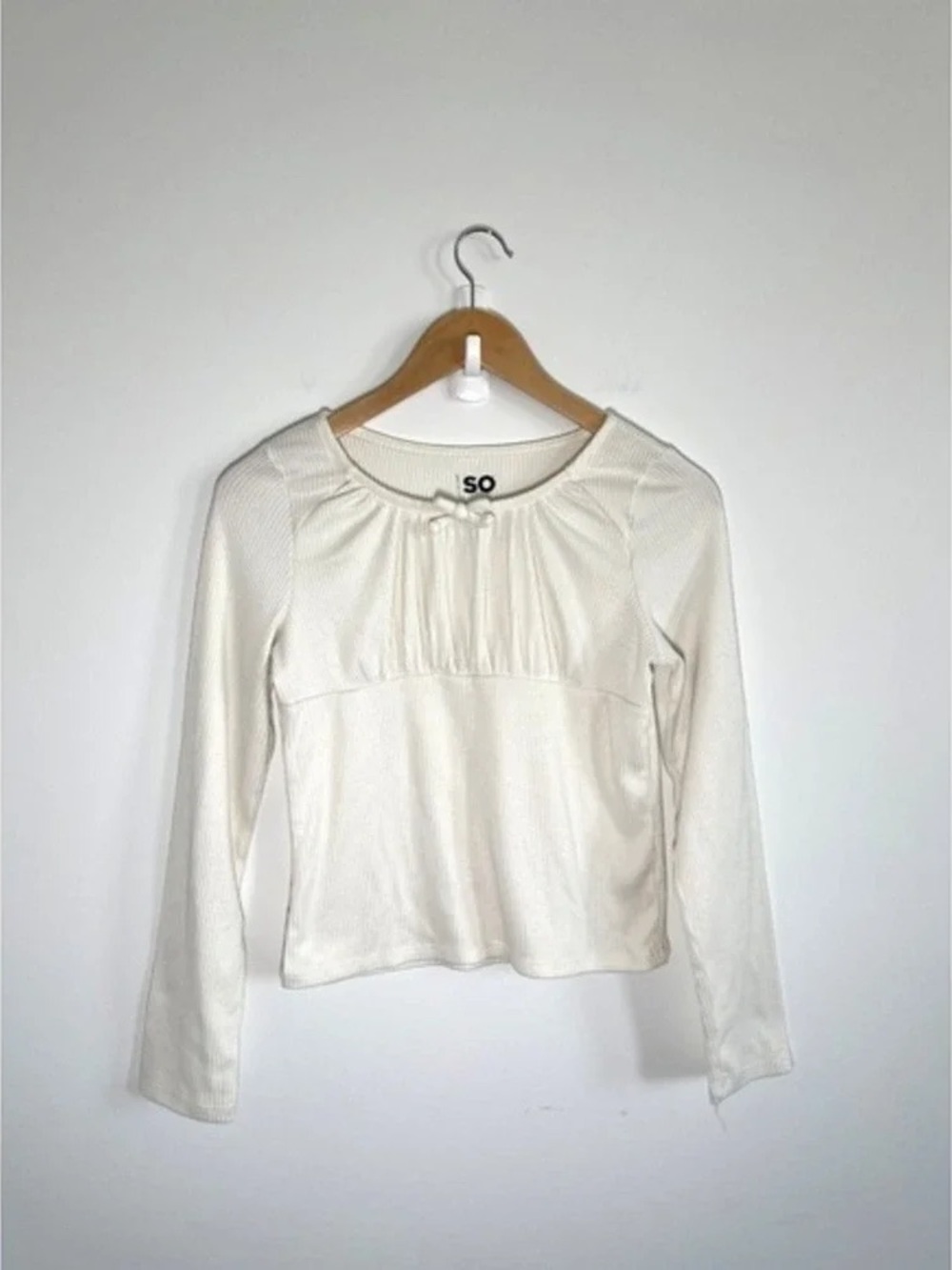 SO Cream Long-Sleeve Scoop-Neck Top with Front Tie